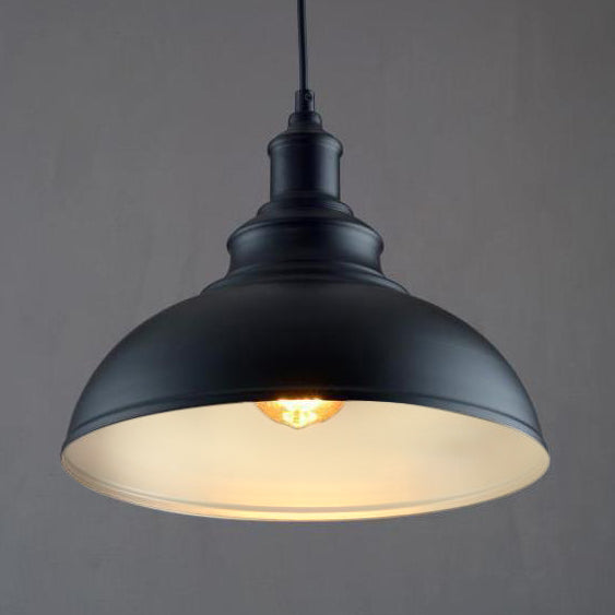 Black/Gray 1 Bulb Hanging Fixture Retro Metal Dome Shade Ceiling Pendant with Adjustable Cord, 12