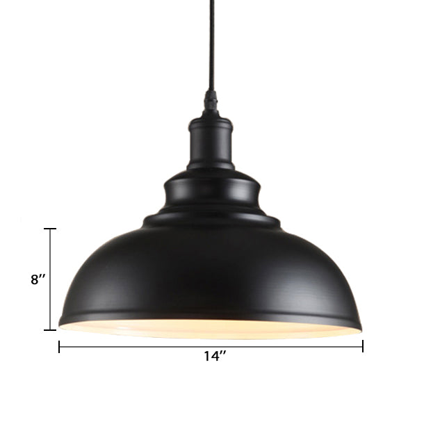 Black/Gray 1 Bulb Hanging Fixture Retro Metal Dome Shade Ceiling Pendant with Adjustable Cord, 12