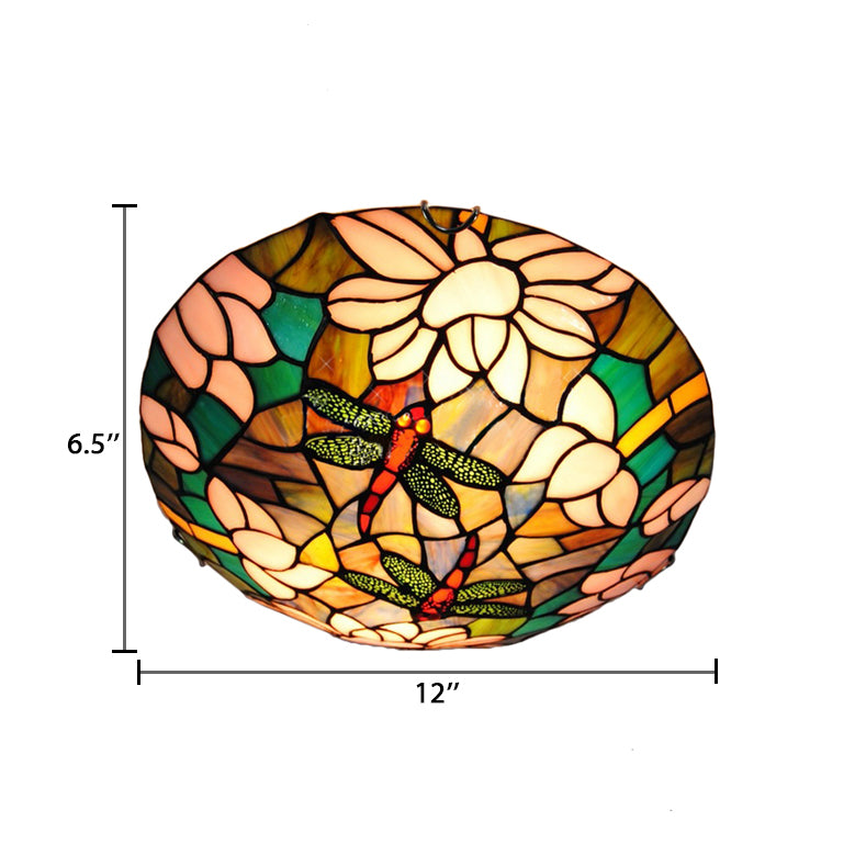 Tiffany Ceiling Lights Dragonfly, Flush Mount Light Fixture with Stained Glass Shade for Living Room Clearhalo 'Ceiling Lights' 'Close To Ceiling Lights' 'Close to ceiling' 'Flush mount' Lighting' 105721