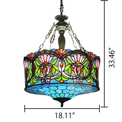 Living Room Ceiling Light LED, Stained Glass Drum Lighting Baroque Style, 18