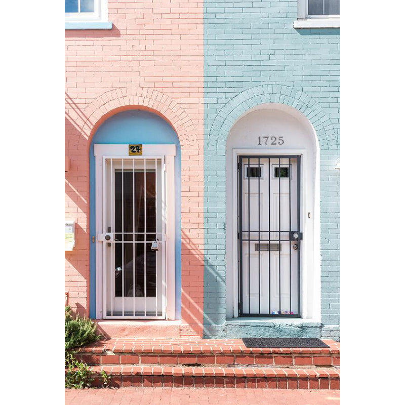 Full Size Street Scene Mural in Pink and Blue Non-Woven Fabric Wall Art for Accent Wall, Made to Measure Clearhalo 'Wall Decor' 'Wall Mural' 1061164