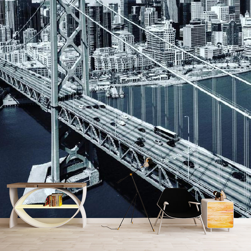 Grey Urban Bridge Wall Covering Water-Resistant Wall Mural Decal for Office Room Decoration Clearhalo 'Wall Decor' 'Wall Mural' 1061173