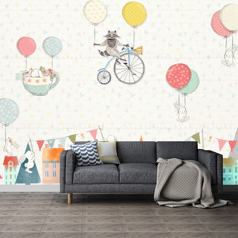 Custom Illustration Balloon Wall Mural Decal for Children's Bedroom in Beige, Personalized Size Available Beige Clearhalo 'Wall Decor' 'Wall Mural' 1061251