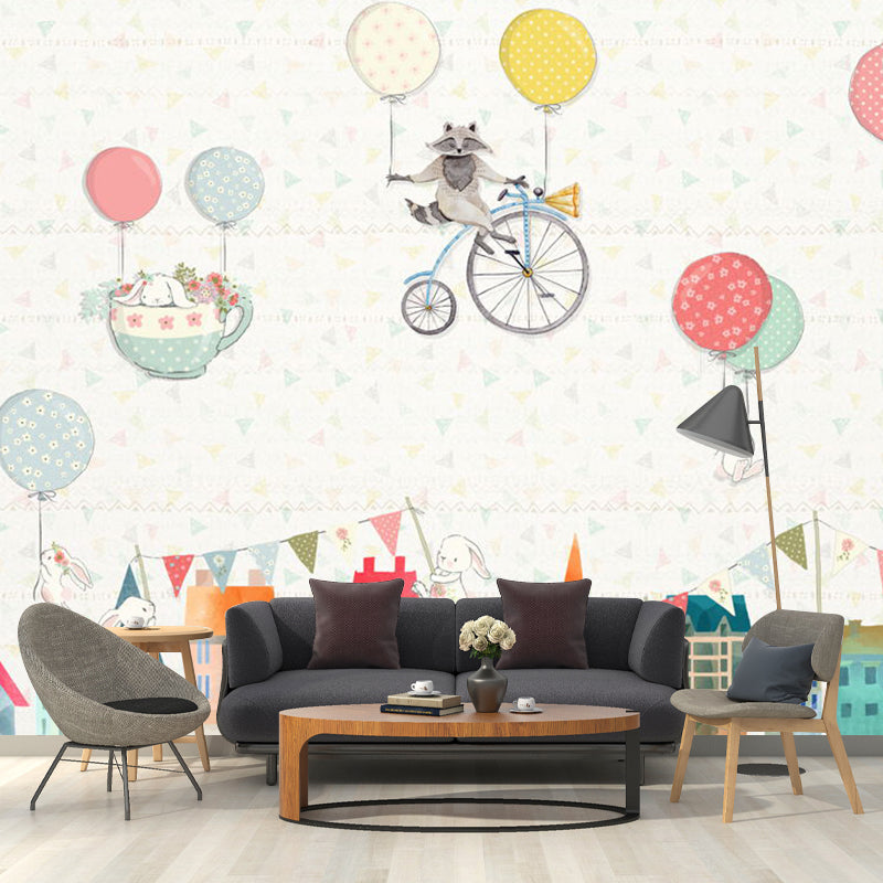 Custom Illustration Balloon Wall Mural Decal for Children's Bedroom in Beige, Personalized Size Available Clearhalo 'Wall Decor' 'Wall Mural' 1061252