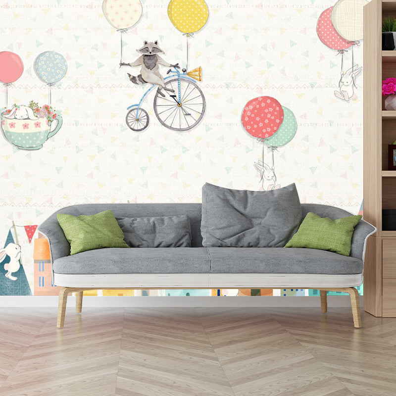 Custom Illustration Balloon Wall Mural Decal for Children's Bedroom in Beige, Personalized Size Available Clearhalo 'Wall Decor' 'Wall Mural' 1061253