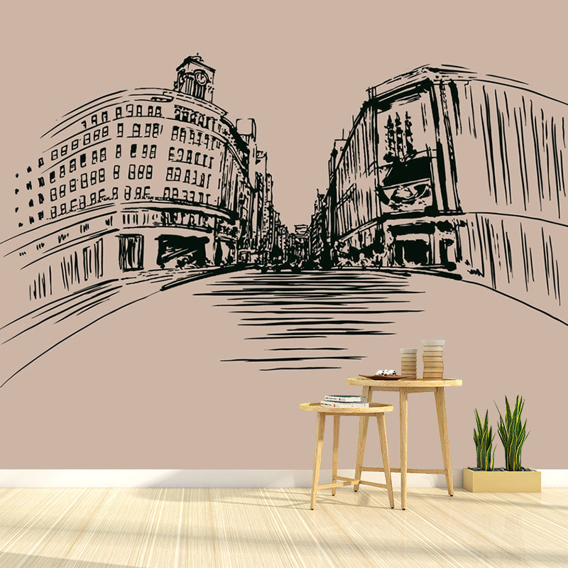 European Buildings Wall Mural Decal for Accent Wall City Scenery Wall Covering, Custom-Made Clearhalo 'Wall Decor' 'Wall Mural' 1061342