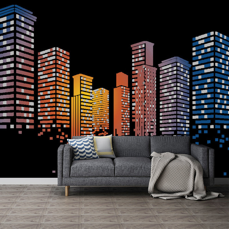 Luminous Night City Mural Wallpaper for Office Room, Orange and Black, Personalized Size Available Clearhalo 'Wall Decor' 'Wall Mural' 1061347