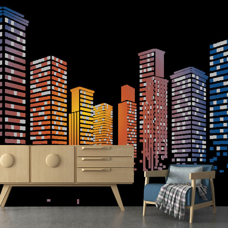 Luminous Night City Mural Wallpaper for Office Room, Orange and Black, Personalized Size Available Clearhalo 'Wall Decor' 'Wall Mural' 1061348