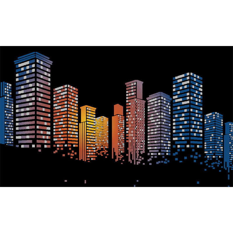 Luminous Night City Mural Wallpaper for Office Room, Orange and Black, Personalized Size Available Clearhalo 'Wall Decor' 'Wall Mural' 1061349