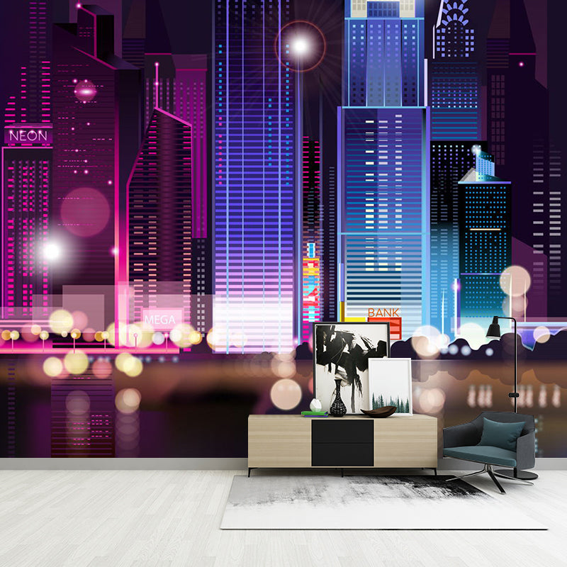 Illustration Style Skyscrapers Wall Art Full Size Wall Mural Decal for Accent Wall, Custom-Printed Clearhalo 'Wall Decor' 'Wall Mural' 1061367