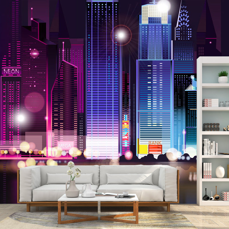 Illustration Style Skyscrapers Wall Art Full Size Wall Mural Decal for Accent Wall, Custom-Printed Clearhalo 'Wall Decor' 'Wall Mural' 1061368