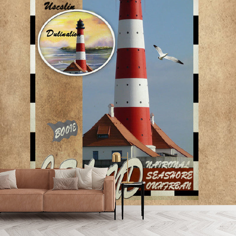 Full Size Beacon Mural Wallpaper in Red and Brown Non-Woven Wall Art for Accent Wall, Custom-Printed Clearhalo 'Wall Decor' 'Wall Mural' 1061484