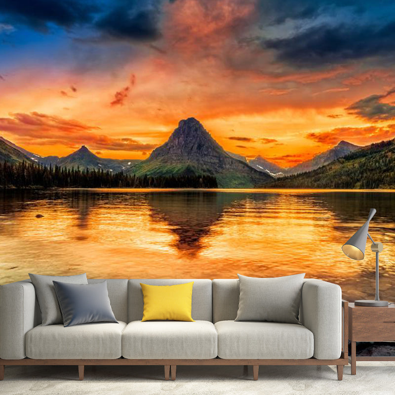 Whole Photography Contemporary Wall Art for Accent Wall with Mountain and Lake Design in Orange and Blue Orange-Blue Clearhalo 'Wall Decor' 'Wall Mural' 1061492