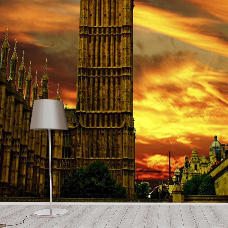 Nordic Big Ben Wall Mural in Orange Meeting Room Decorative Wall Covering, Made to Measure Clearhalo 'Wall Decor' 'Wall Mural' 1061498