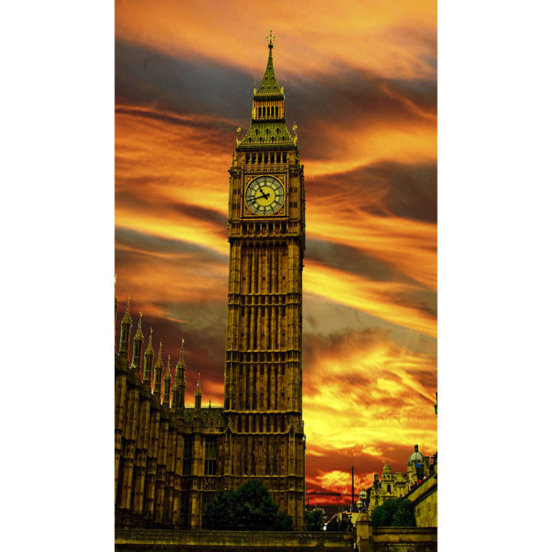 Nordic Big Ben Wall Mural in Orange Meeting Room Decorative Wall Covering, Made to Measure Clearhalo 'Wall Decor' 'Wall Mural' 1061500