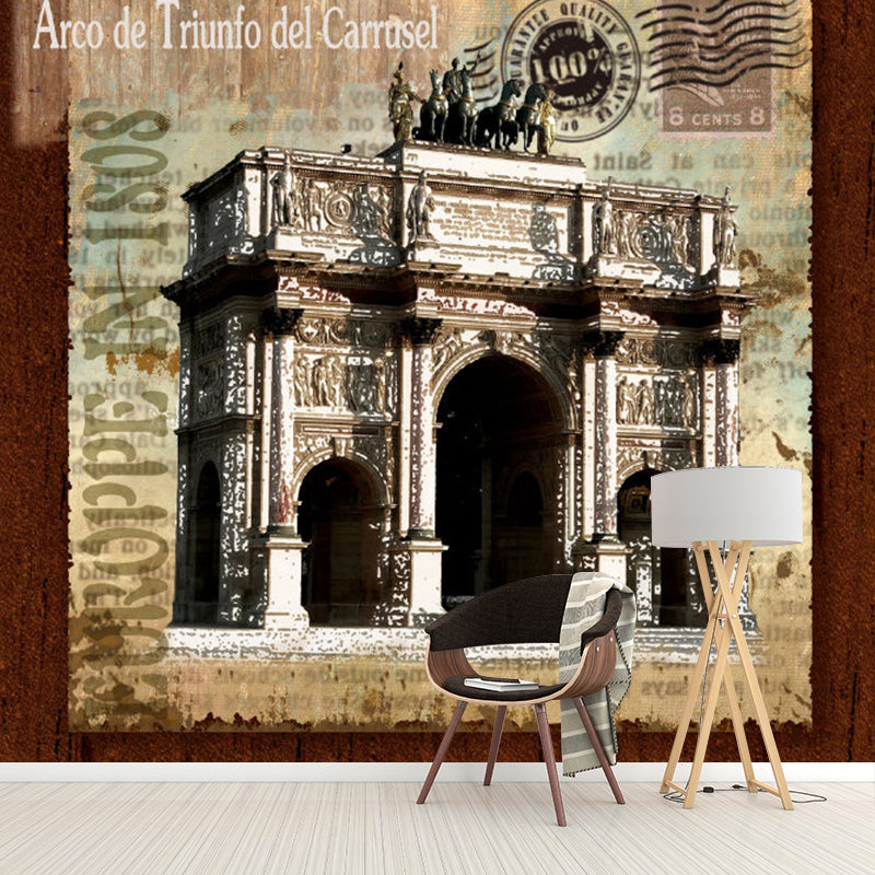 Brown Arch of Triumph Mural Wallpaper Stain-Resistant Wall Covering for Coffee Shop Decoration Clearhalo 'Wall Decor' 'Wall Mural' 1061504