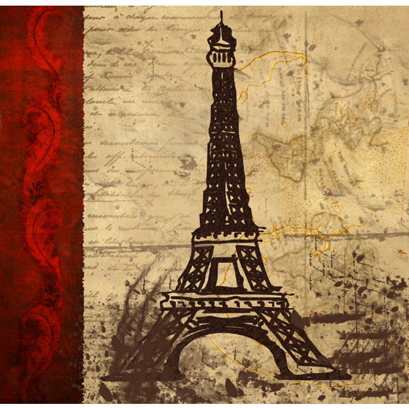 Big Illustration Eiffel Tower Mural for Home Decoration in Red and Brown, Made to Measure Clearhalo 'Wall Decor' 'Wall Mural' 1061530