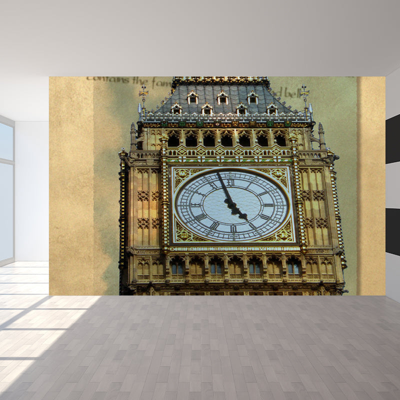 Water-Resistant Big Ben Mural Wallpaper Non-Woven Fabric Wall Covering for Living Room Decor Brown Clearhalo 'Wall Decor' 'Wall Mural' 1061532