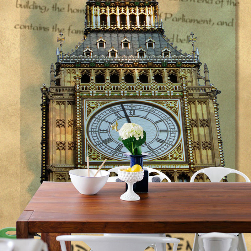 Water-Resistant Big Ben Mural Wallpaper Non-Woven Fabric Wall Covering for Living Room Decor Clearhalo 'Wall Decor' 'Wall Mural' 1061533