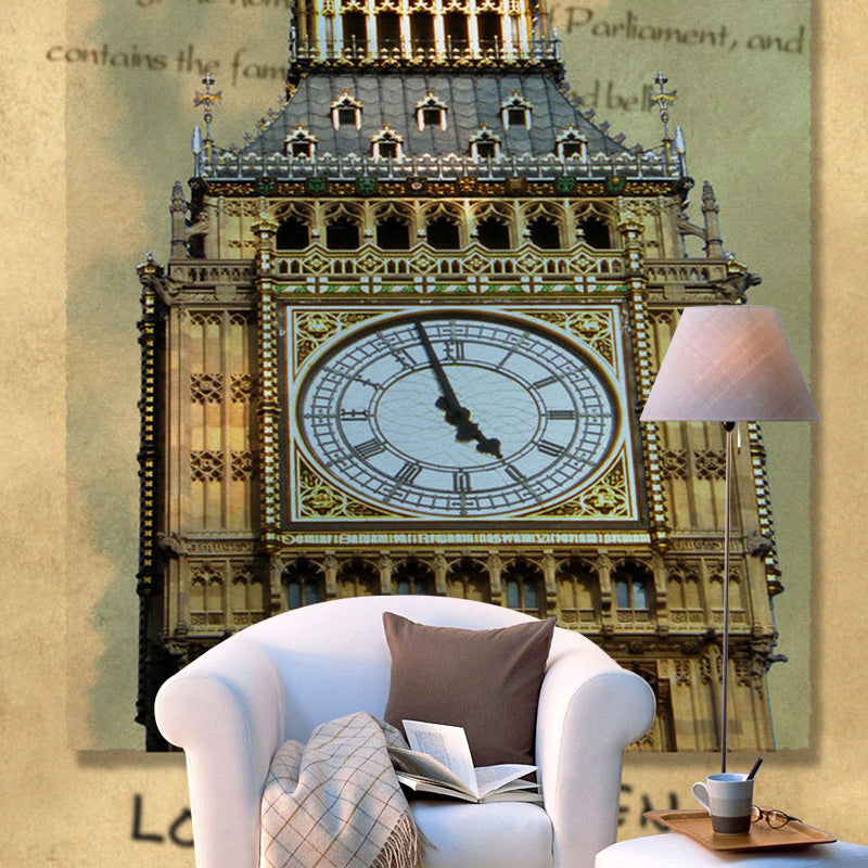 Water-Resistant Big Ben Mural Wallpaper Non-Woven Fabric Wall Covering for Living Room Decor Clearhalo 'Wall Decor' 'Wall Mural' 1061534