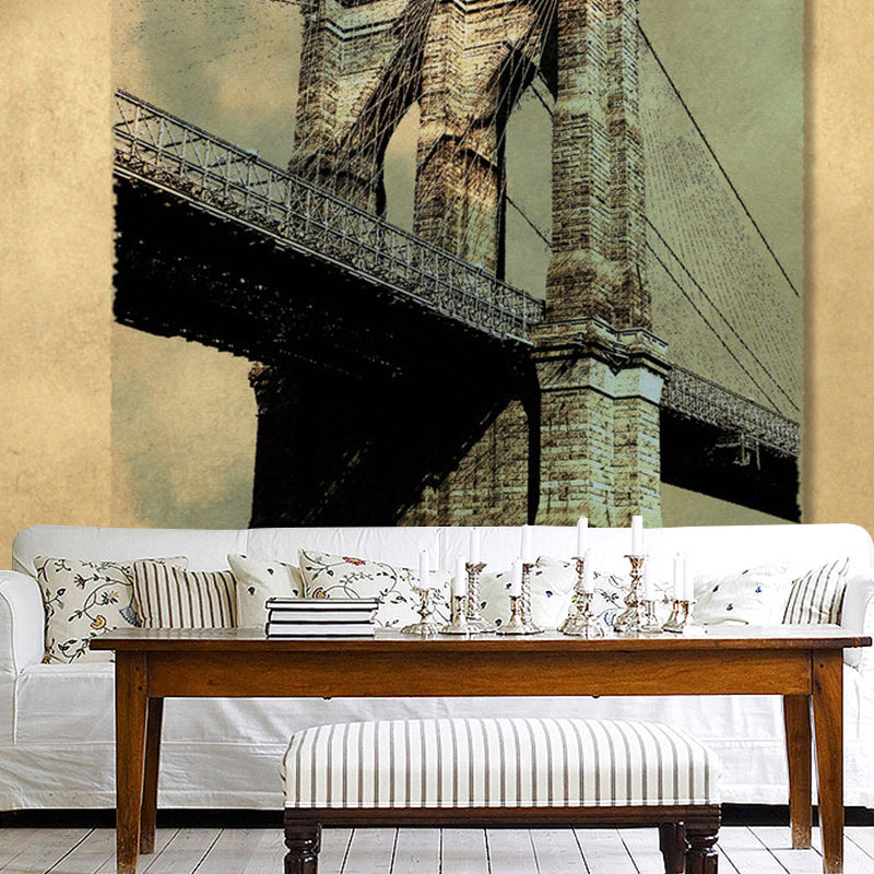 Big Nostalgic Mural Wallpaper in Brown Lake Lin Bridge Wall Covering, Custom-Printed Brown Clearhalo 'Wall Decor' 'Wall Mural' 1061537