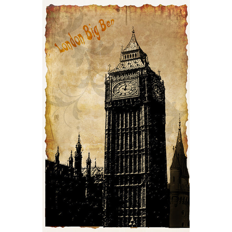 Stain-Resistant London Big Ben Mural Customized Size Wall Art for Home Decoration Clearhalo 'Wall Decor' 'Wall Mural' 1061550