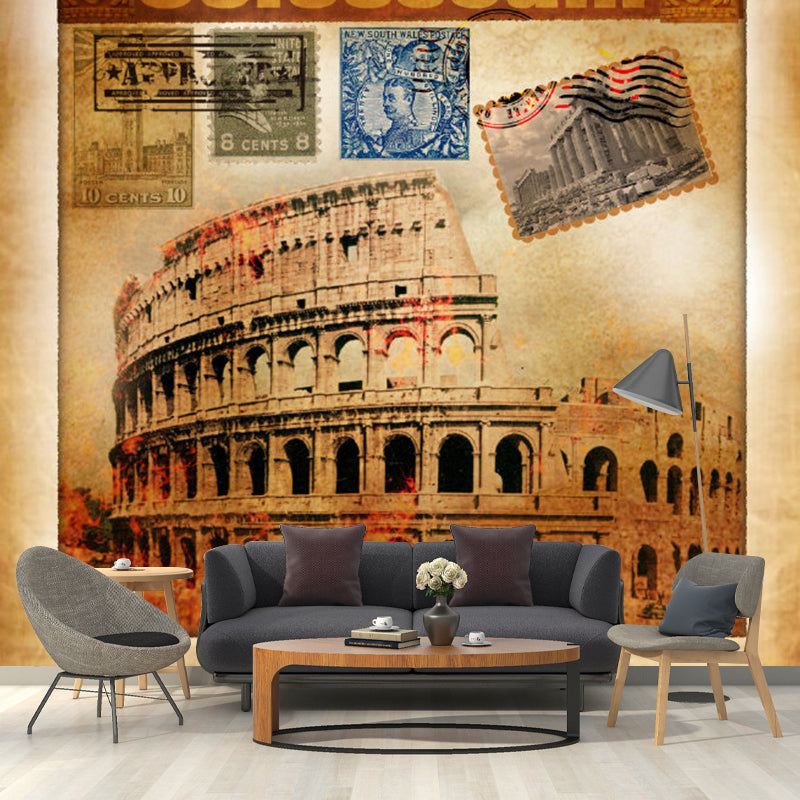 Classic Colosseum Wall Mural Decal for Accent Wall, Pastel Brown, Custom Size Available Brown Clearhalo 'Wall Decor' 'Wall Mural' 1061562