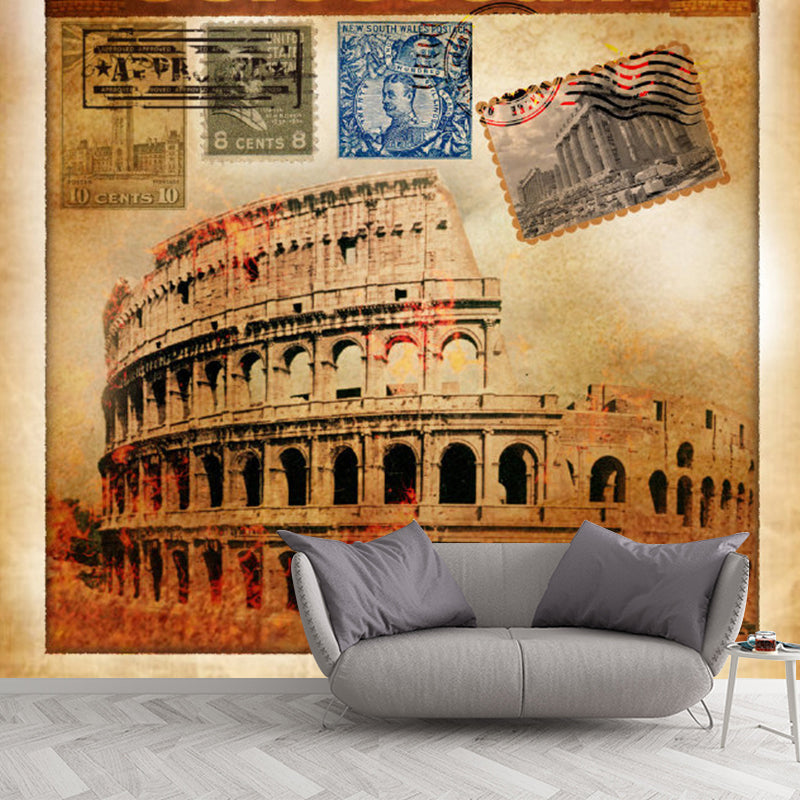 Classic Colosseum Wall Mural Decal for Accent Wall, Pastel Brown, Custom Size Available Clearhalo 'Wall Decor' 'Wall Mural' 1061563