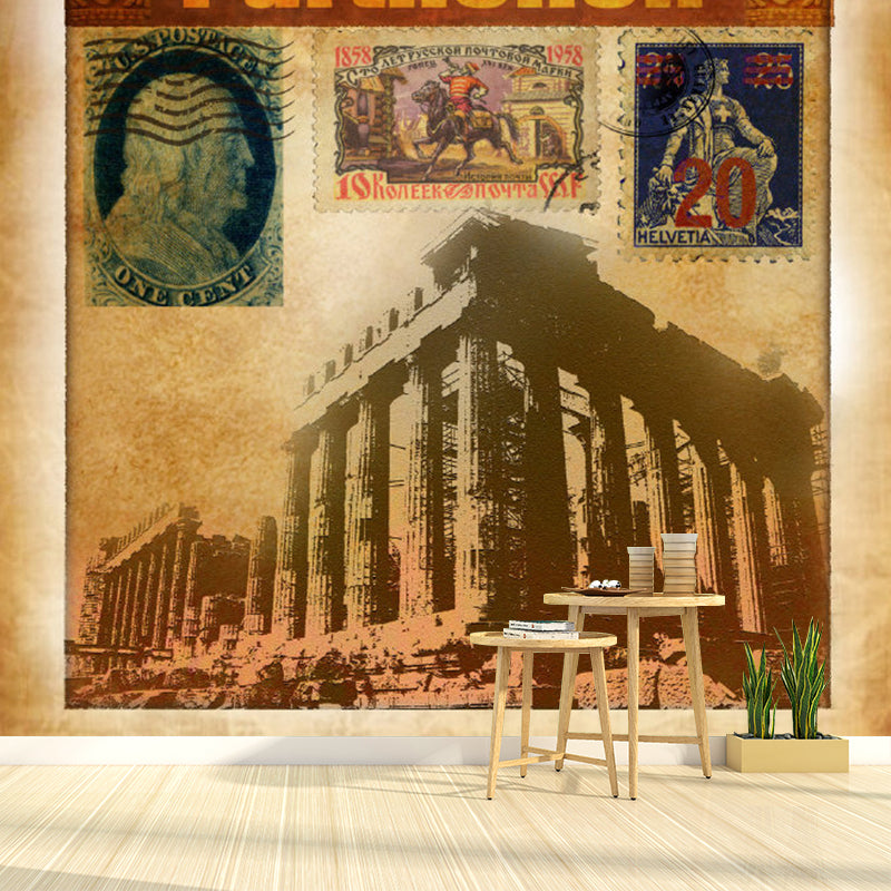 Full Parthenon Mural Wallpaper in Brown Non-Woven Fabric Wall Covering for Home Decor, Custom-Printed Brown Clearhalo 'Wall Decor' 'Wall Mural' 1061567