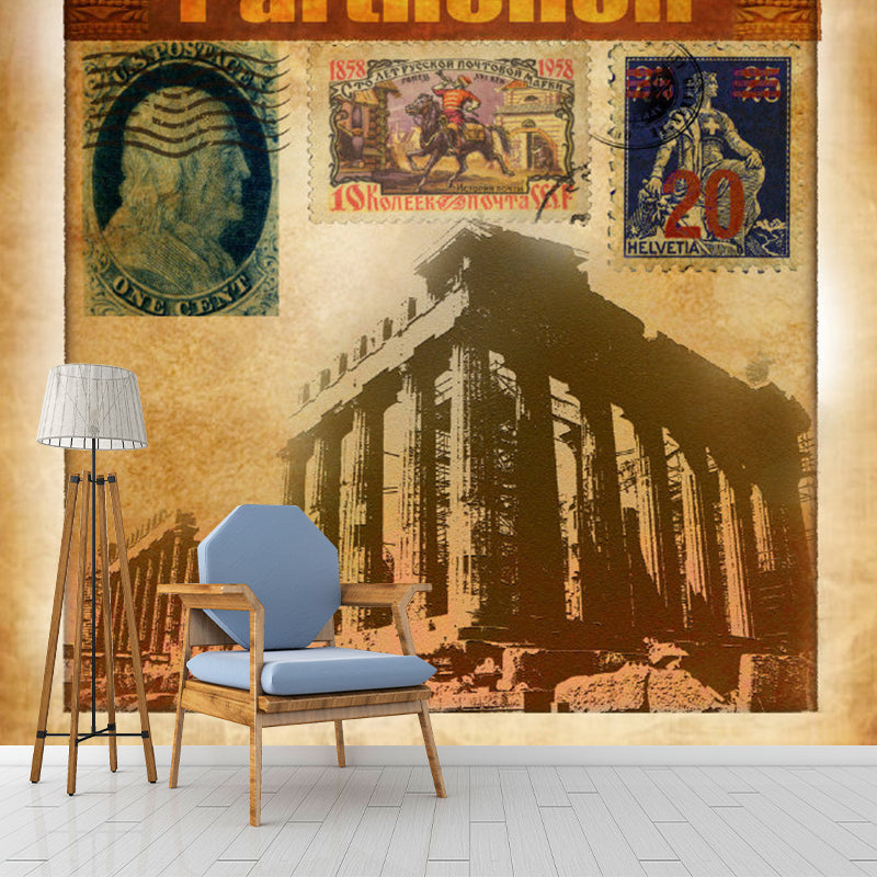 Full Parthenon Mural Wallpaper in Brown Non-Woven Fabric Wall Covering for Home Decor, Custom-Printed Clearhalo 'Wall Decor' 'Wall Mural' 1061568