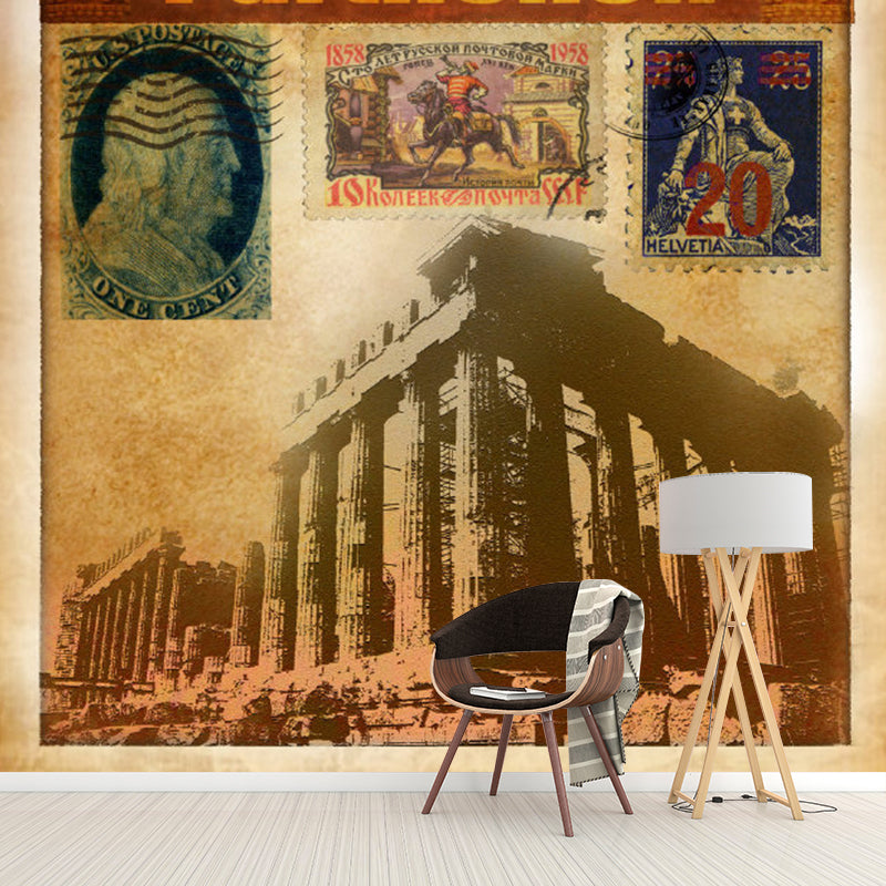 Full Parthenon Mural Wallpaper in Brown Non-Woven Fabric Wall Covering for Home Decor, Custom-Printed Clearhalo 'Wall Decor' 'Wall Mural' 1061569