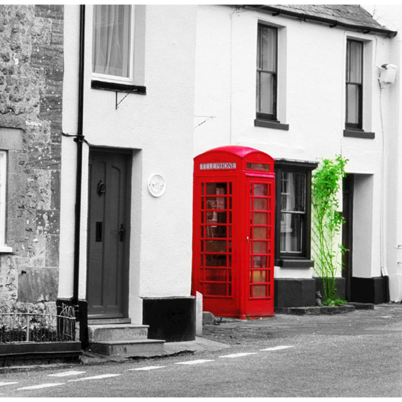 Big Telephone Booth Mural Wallpaper for Living Room Decor England Street Wall Art, Water-Resistant Clearhalo 'Wall Decor' 'Wall Mural' 1061613