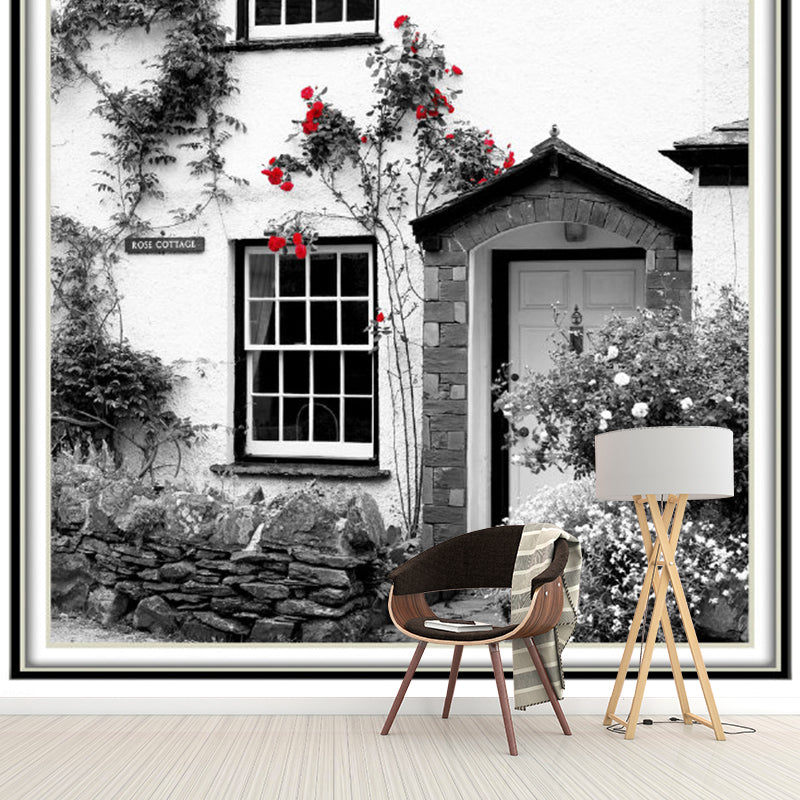 Enormous Contemporary Wall Mural Decal in Black and White Street Wall Covering, Made to Measure Black-White Clearhalo 'Wall Decor' 'Wall Mural' 1061630