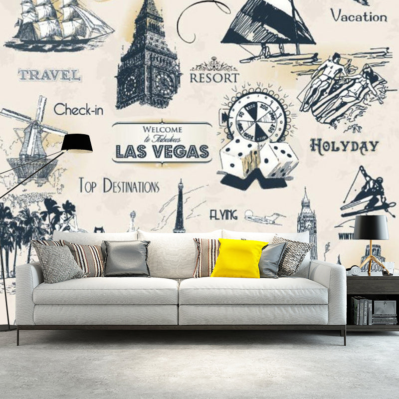 Traveling Sites Wall Mural Decal for Accent Wall, Pastel Brown, Personalized Size Available Clearhalo 'Wall Decor' 'Wall Mural' 1061651