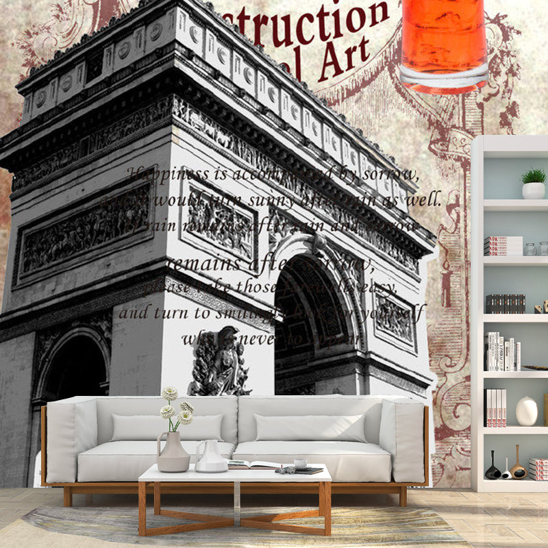 Aesthetic Classic Construction Mural Wallpaper for Coffee Shop Decor, Custom-Made Wall Covering in Brown Brown Clearhalo 'Wall Decor' 'Wall Mural' 1061675