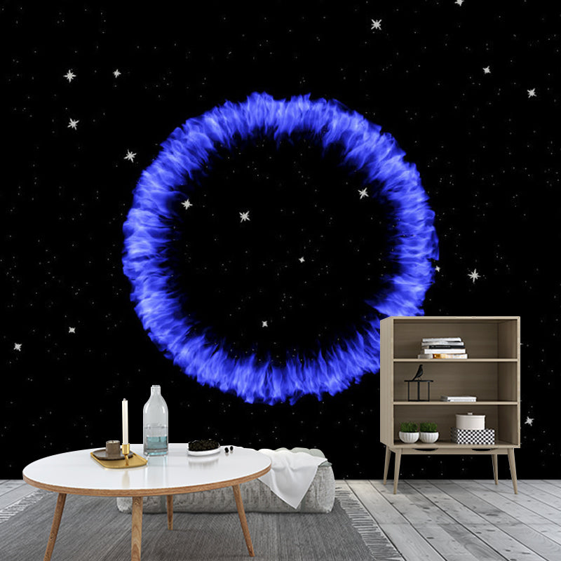 Outer Space Wall Mural Decal for Accent Wall, Blue and Black, Personalized Size Available Blue-Black Clearhalo 'Wall Decor' 'Wall Mural' 1061690