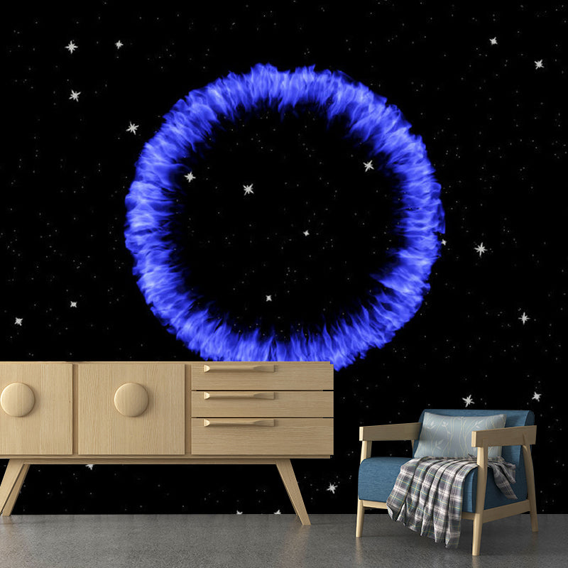 Outer Space Wall Mural Decal for Accent Wall, Blue and Black, Personalized Size Available Clearhalo 'Wall Decor' 'Wall Mural' 1061691