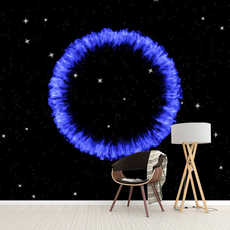 Outer Space Wall Mural Decal for Accent Wall, Blue and Black, Personalized Size Available Clearhalo 'Wall Decor' 'Wall Mural' 1061692