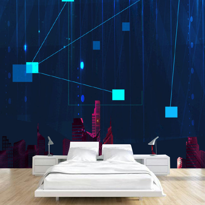 Big Night Sky Wall Mural in Blue and Red Non-Woven Fabric Wall Covering for Meeting Room, Made to Measure Clearhalo 'Wall Decor' 'Wall Mural' 1061696