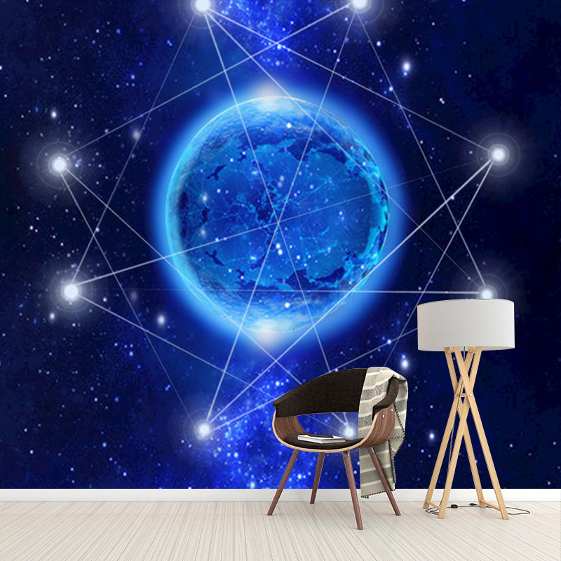 Photo Horoscope and Plant Mural Extra Large Wall Covering for Ceiling Decoration, Customized Size Available Blue Clearhalo 'Wall Decor' 'Wall Mural' 1061720