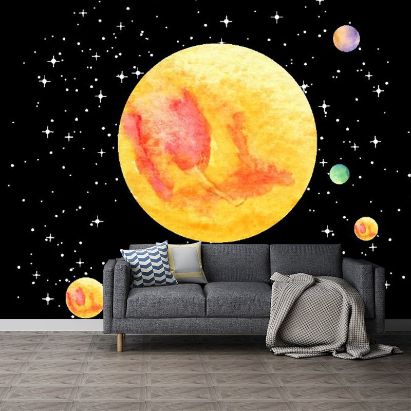 Enormous Photo Deep Space Mural Wallpaper for Bedroom Decoration in Orange and Yellow, Made to Measure Orange-Yellow Clearhalo 'Wall Decor' 'Wall Mural' 1061740