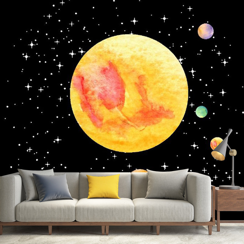 Enormous Photo Deep Space Mural Wallpaper for Bedroom Decoration in Orange and Yellow, Made to Measure Clearhalo 'Wall Decor' 'Wall Mural' 1061741