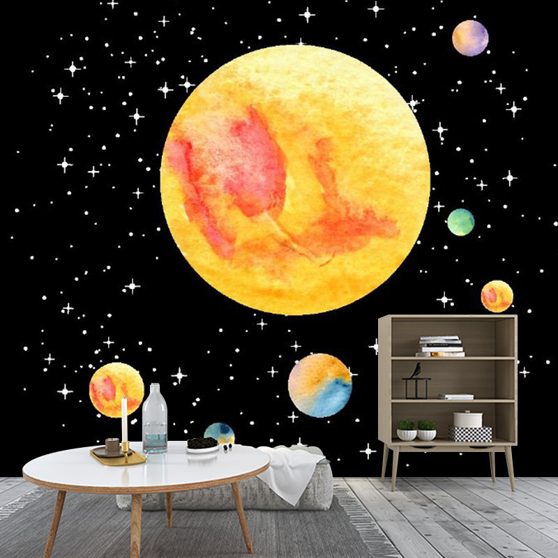 Enormous Photo Deep Space Mural Wallpaper for Bedroom Decoration in Orange and Yellow, Made to Measure Clearhalo 'Wall Decor' 'Wall Mural' 1061742