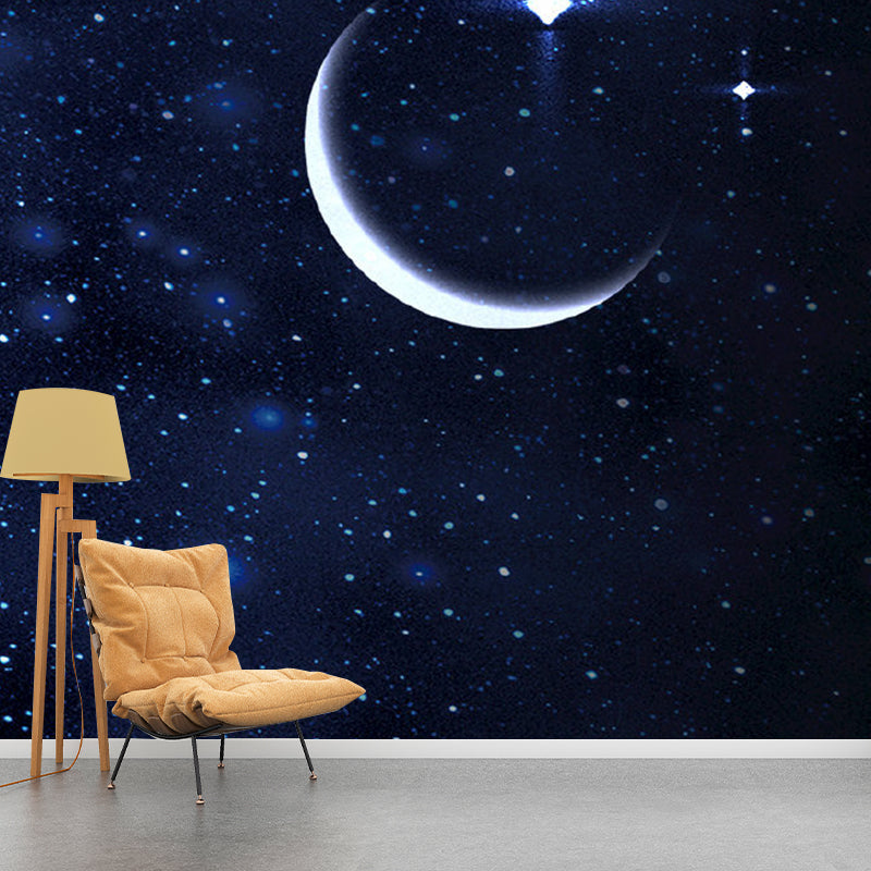 Moisture-Resistant Outer Space Wall Covering Non-Woven Fabric Simple Wall Mural Decal for Ceiling Blue Clearhalo 'Wall Decor' 'Wall Mural' 1061745