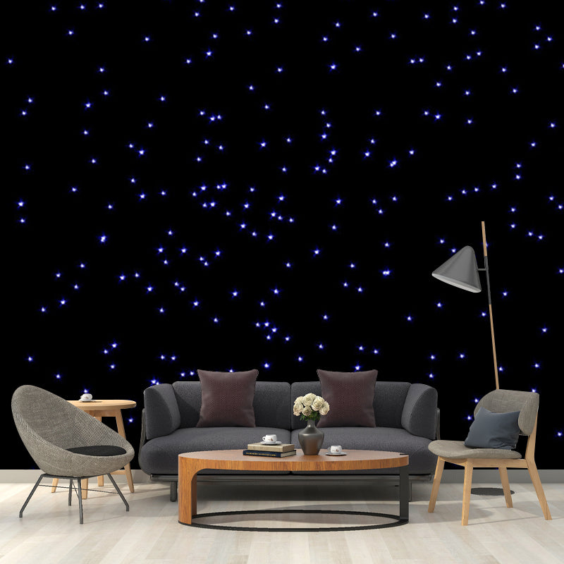 Full Size Nordic Wall Mural in Black Starry Sky Wall Covering, Personalized Size Available Black Clearhalo 'Wall Decor' 'Wall Mural' 1061750