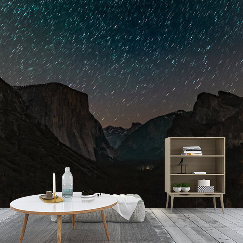 Starry Sky and Mountain Mural Wallpaper for Bedroom Decor Contemporary Wall Art, Made to Measure Clearhalo 'Wall Decor' 'Wall Mural' 1061772