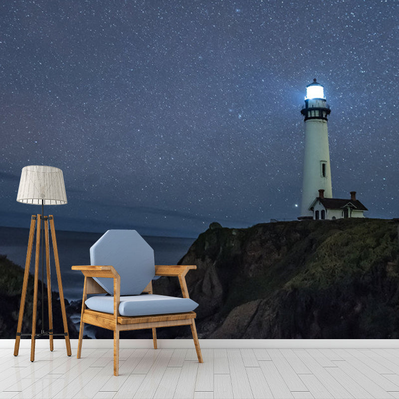 Photo Beacon and Galaxy Mural Full Size Wall Decor for Accent Wall, Personalized Size Available Blue Clearhalo 'Wall Decor' 'Wall Mural' 1061795