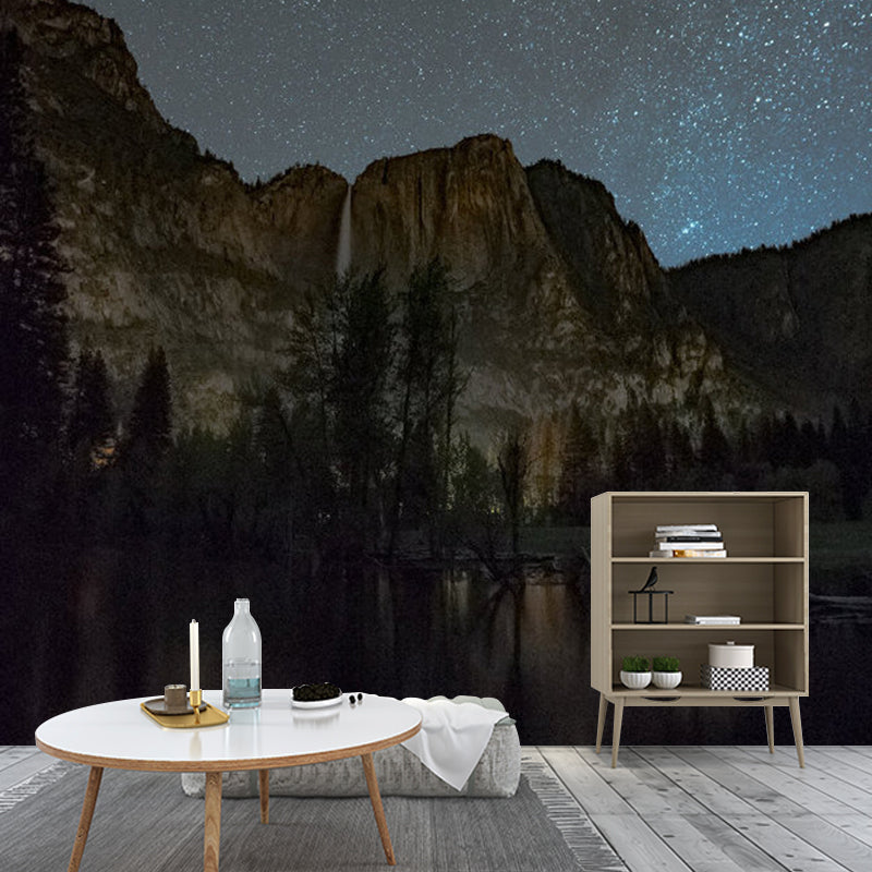 Modern Mountain and Stars Mural for Home Decoration, Custom-Printed Wall Art in Blue and Brown Blue-Brown Clearhalo 'Wall Decor' 'Wall Mural' 1061800