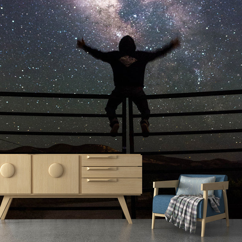 Decorative Galaxy and Man Mural Non-Woven Fabric Contemporary Wall Art for Guest Room Clearhalo 'Wall Decor' 'Wall Mural' 1061821