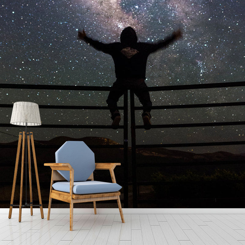 Decorative Galaxy and Man Mural Non-Woven Fabric Contemporary Wall Art for Guest Room Clearhalo 'Wall Decor' 'Wall Mural' 1061822